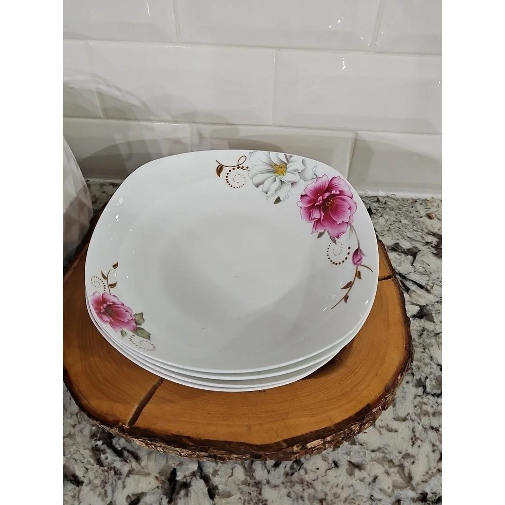 Vintage Japanese White And Pink Floral Serving Or Soup Bowls SET OF 4